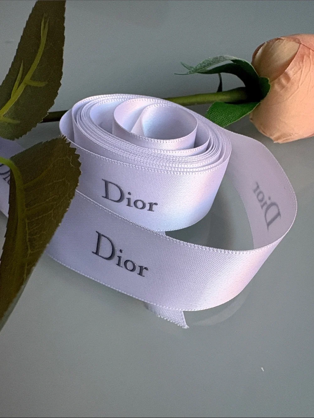 Dior White Logo Satin Ribbon